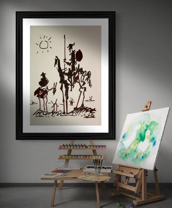 The_Ladies_of_Avignon_&_Don_Quixote,_Paintings_by_Pablo_Picasso,_Framed,_Set_of_2,_,_Multicolor