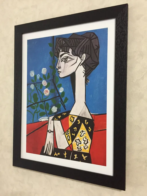 Jacqueline_with_Flowers_1954,_A_Painting_by_Pablo_Picasso,_Framed,_Wall_Decor,_Multicolor