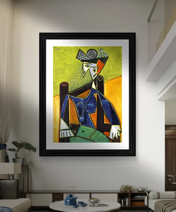 Woman_Sitting_in_Armchair_1920,_A_Painting_by_Pablo_Picasso,_Framed,_Wall_Decor,_Multicolor