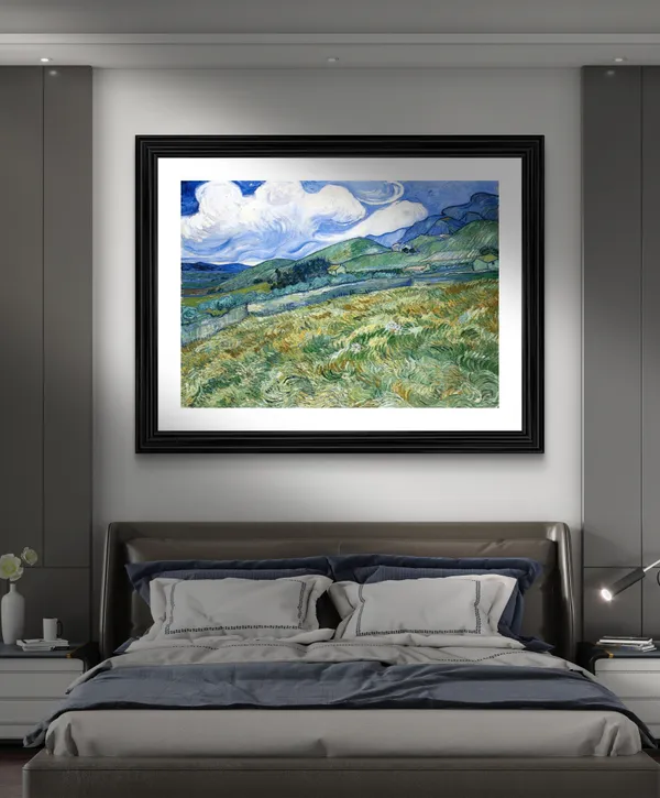 Wheatfield_and_Mountains_1889,_A_Painting_by_Van_Gogh,_Framed,_Wall_Decor,_Multicolor