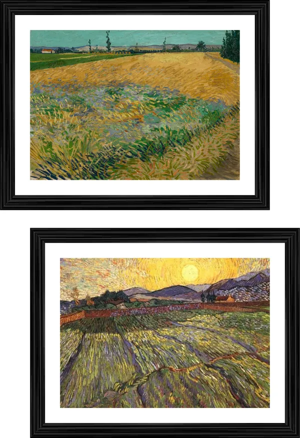 Wheatfield_&_the_Rising_Sun,_Paintings_by_Van_Gogh,_Framed,_Set_of_2,_Multicolor,_Multicolor