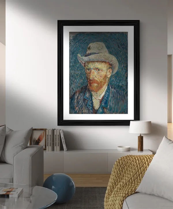 Self-Portrait_with_Grey_Felt_Hat_1887,_A_Painting_by_Van_Gogh,_Framed,_Wall_Decor,_Multicolor