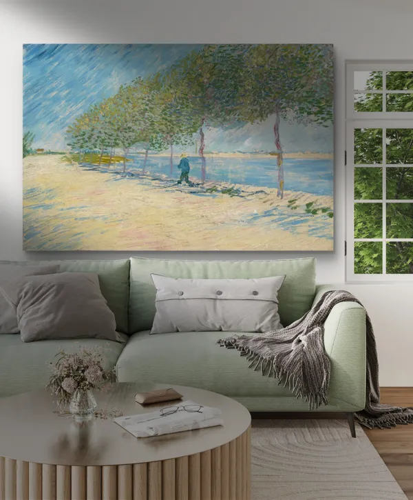 By_the_Seine_1887,_A_Painting_by_Van_Gogh,_Framed_Canvas,_Wall_Decor,_Multicolor