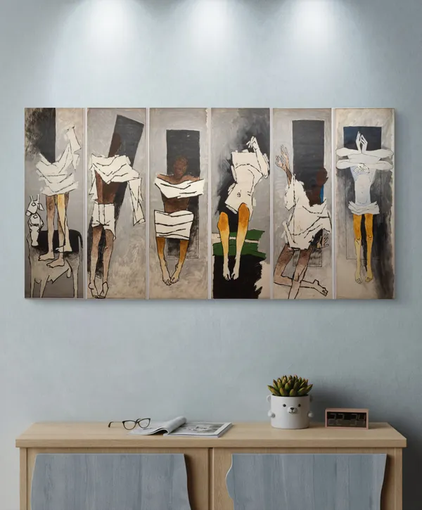 Mahatma's_Story_(India_Series_Paintings)-_M.F._Husain's_Painting,_Framed_Canvas,_Wall_Decor,_Multicolor