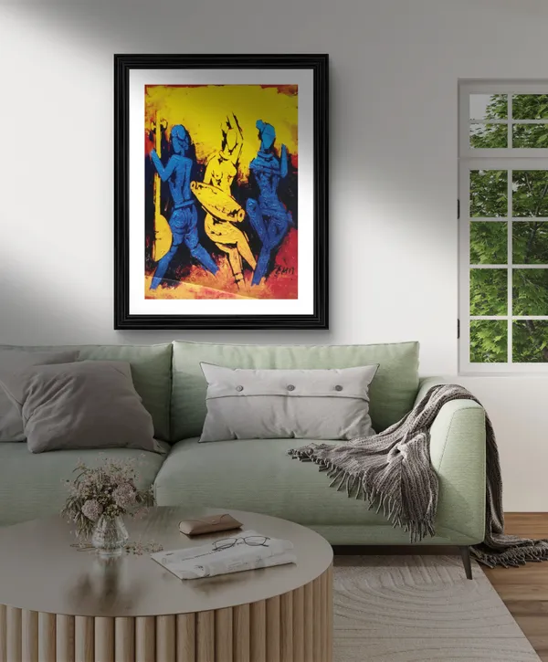 Horse's_Love*_&_*Dancers*-Set_of_2_Paintings_by_M.F._Husain,_Framed,_Wall_Decor,_Multicolor