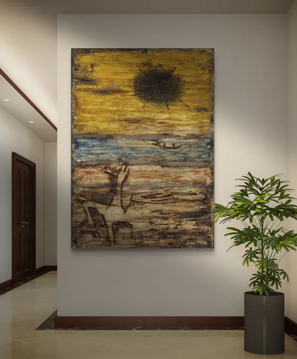 Wasteland_(1963)-_M.F._Husain's_Painting,_Framed_Canvas,_Wall_Decor,_Multicolor