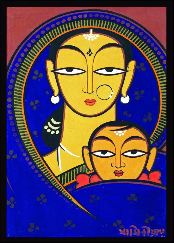 Mother_and_Child_1*,_A_Painting_by_Jamini_Roy,_Unframed_Canvas_Print,_Multicolor