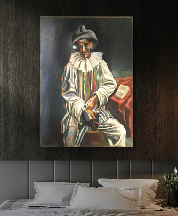 Pierrot_1918,_A_Painting_by_Pablo_Picasso,_Framed_Canvas,_Wall_Decor,_Multicolor