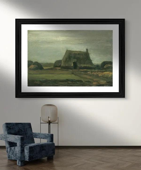 Farm_with_Stacks_of_Peat_1883,_A_Painting_by_Van_Gogh,_Framed,_Wall_Decor,_Multicolor