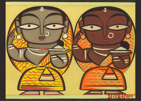 Two_Worshiping_Women*,_A_Painting_by_Jamini_Roy,_Unframed_Canvas_Print,_Multicolor