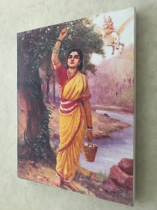 �Ahilya_in_Upwan,_Raja_Ravi_Varma_Paintings,_Set_of_2,_Framed_Canvas,_Multicolor