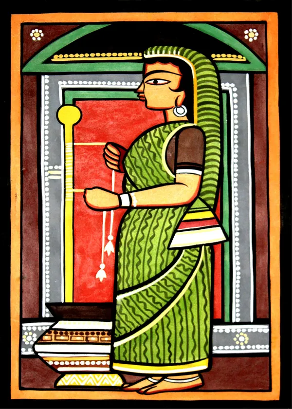 Yashoda*,_A_Painting_by_Jamini_Roy,_Unframed_Canvas_Print,_Multicolor
