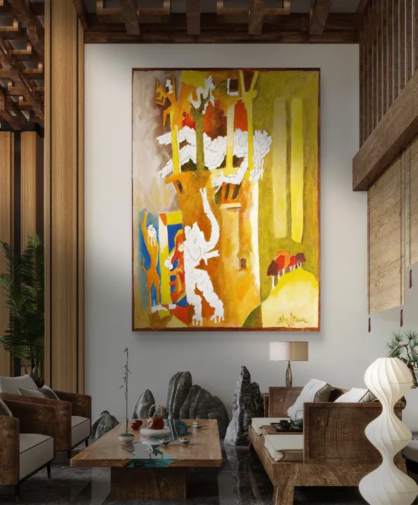 Living_Goddess_(1960)-_M.F._Husain's_Painting,_Framed_Canvas,_Wall_Decor,_Multicolor