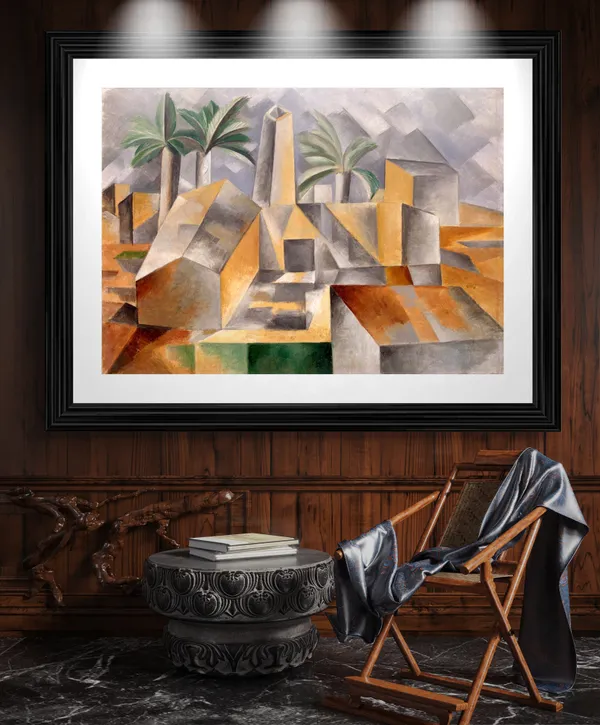 Factory_at_Horto_De_Ebro_1909,_A_Painting_by_Pablo_Picasso,_Framed,_Wall_Decor,_Multicolor
