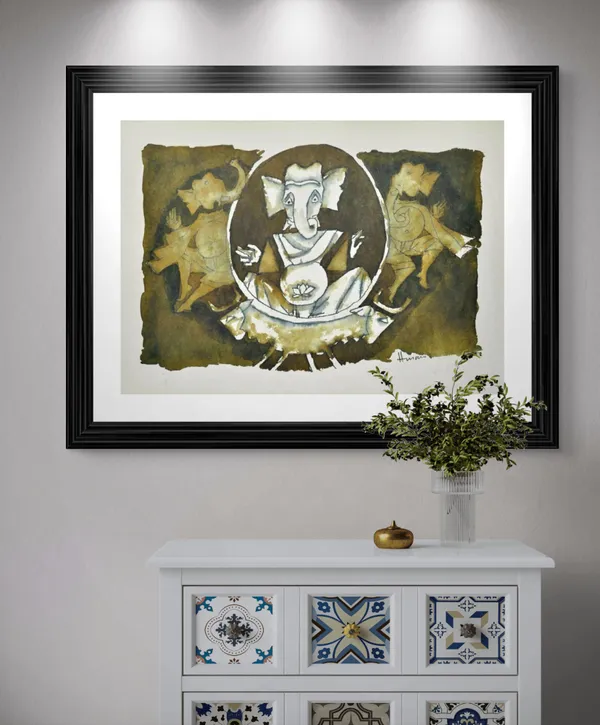 Shree_Ganesh-_M.F._Husain's_Painting,_Framed,_Wall_Decor,_Multicolor