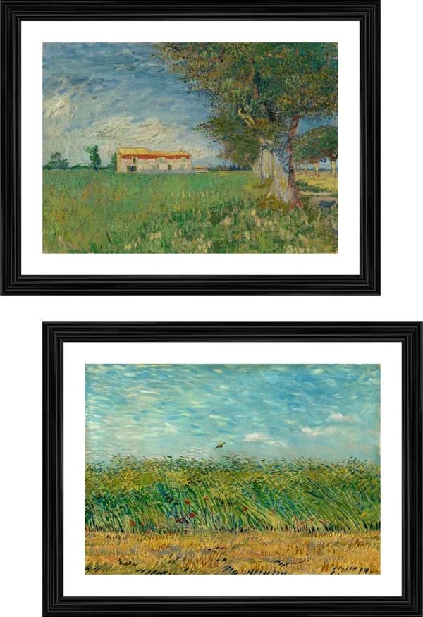Farmhouse,_Wheatfield_&_a_Partridge,_Paintings_by_Van_Gogh,_Framed,_Set_of_2,_Multicolor