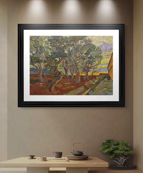 Garden_of_the_Asylum_1889,_A_Painting_by_Van_Gogh,_Framed,_Wall_Decor,_Multicolor