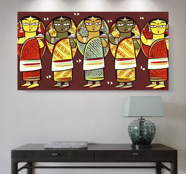 Five_Women_-_A_Jamini_Roy_Painting,_Framed_Canvas_Wall_Decor,_Multicolor