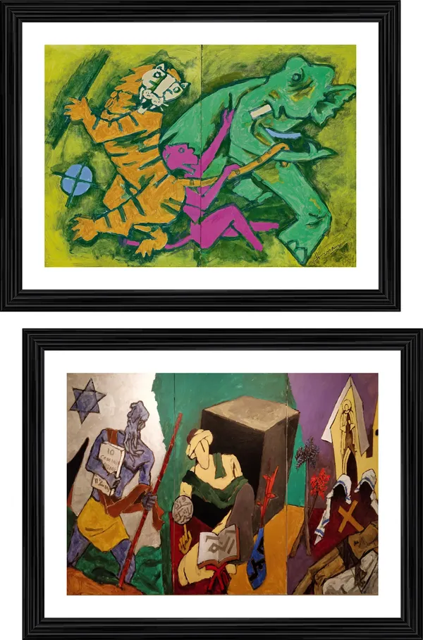 The_Spirit_of_India*-Set_of_2_Paintings_by_M.F._Husain,_Framed,_Wall_Decor,_Multicolor