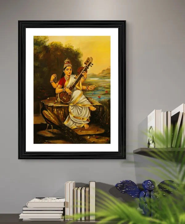 Saraswati_Devi_(1896),_A_Raja_Ravi_Varma_Painting,_Framed,_Wall_Decor,_Multicolor