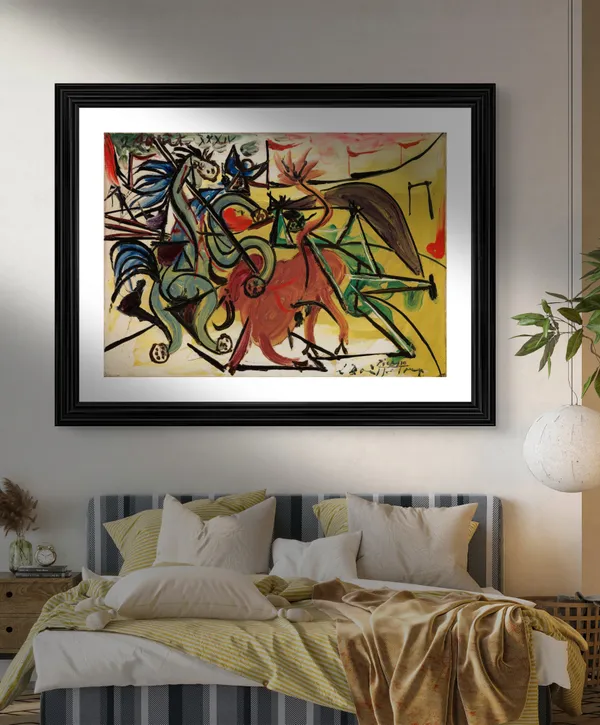 Bullfight_5,_A_Painting_by_Pablo_Picasso,_Framed,_Wall_Decor,_Multicolor