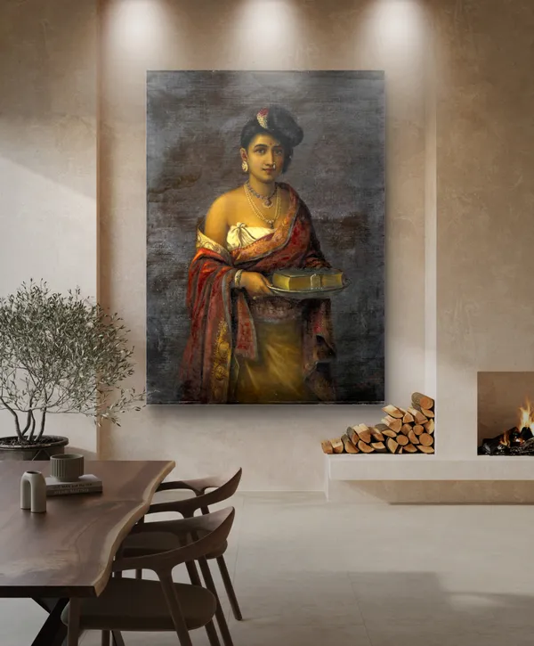 The_Maharani_of_Travancore_1887,_A_Raja_Ravi_Varma_Painting,_Framed_Canvas,_Wall_Decor,_Multicolor