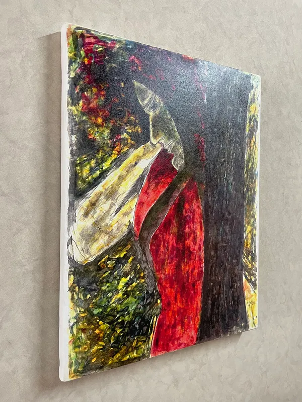 Woman_behind_a_Tree_-_A_Painting_by_Rabindranath_Tagore,_Wall_Decor,_Framed_Canvas,_Multicolor