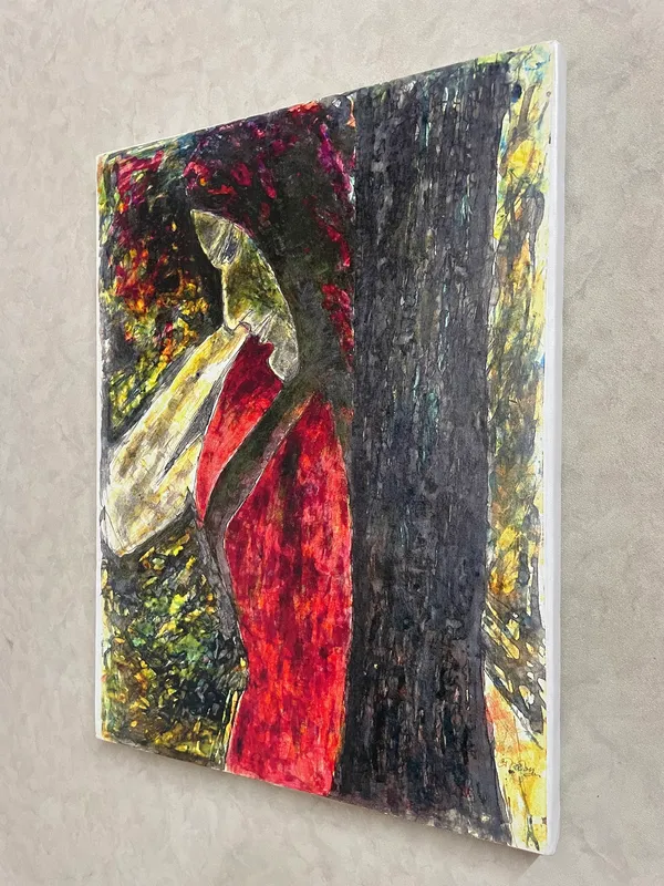 Woman_behind_a_Tree_-_A_Painting_by_Rabindranath_Tagore,_Wall_Decor,_Framed_Canvas,_Multicolor