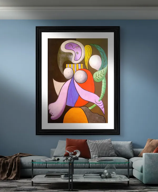 Woman_with_A_Flower_1932,_A_Painting_by_Pablo_Picasso,_Framed,_Wall_Decor,_Multicolor
