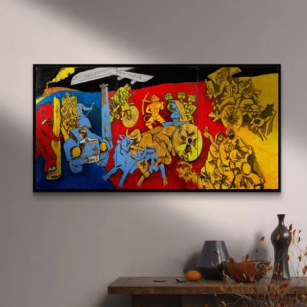 Beyond_Theory*_&_*Transport_Modes*-_India_Series_Paintings_by_M.F._Husain,_Set_of_2,_Framed_Canvas,_Wall_Decor,_Multicolor