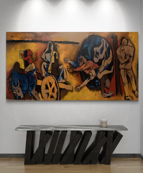 Beyond_Theory*_&_*Transport_Modes*-_India_Series_Paintings_by_M.F._Husain,_Set_of_2,_Framed_Canvas,_Wall_Decor,_Multicolor