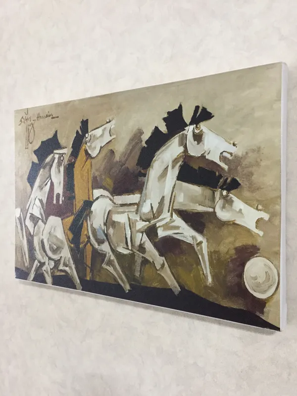 Four_Horses*_-Set_of_2_Paintings_by_M.F._Husain,_Framed_Canvas,_Wall_Decor,_Multicolor