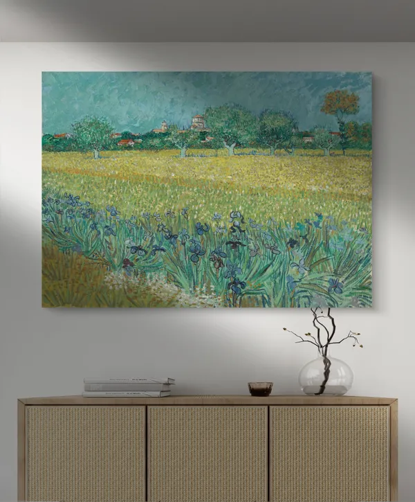 Field_with_Irises_Near_Arles_1888,_A_Painting_by_Van_Gogh,_Framed_Canvas,_Wall_Decor,_Multicolor