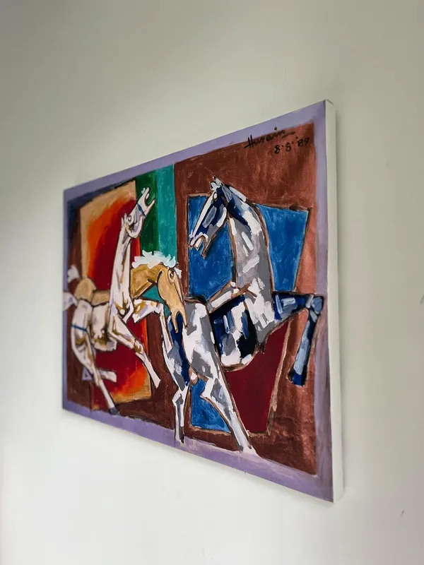Three_Horses-_M.F._Husain's_Painting,_Framed_Canvas,_Wall_Decor,_Multicolor