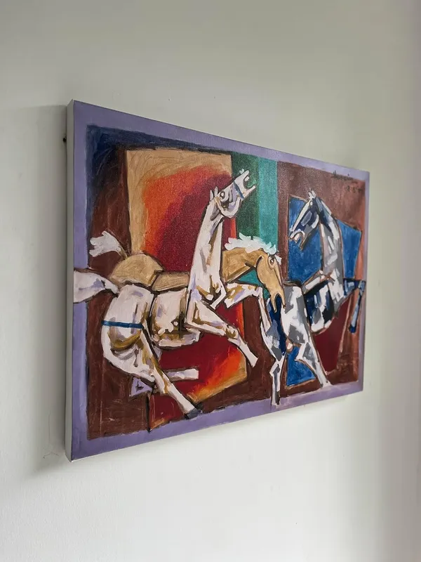 Three_Horses-_M.F._Husain's_Painting,_Framed_Canvas,_Wall_Decor,_Multicolor