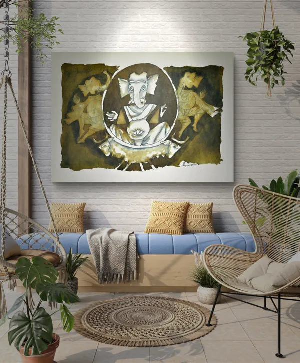 Shree_Ganesh-_M.F._Husain's_Painting,_Framed_Canvas,_Wall_Decor,_Multicolor