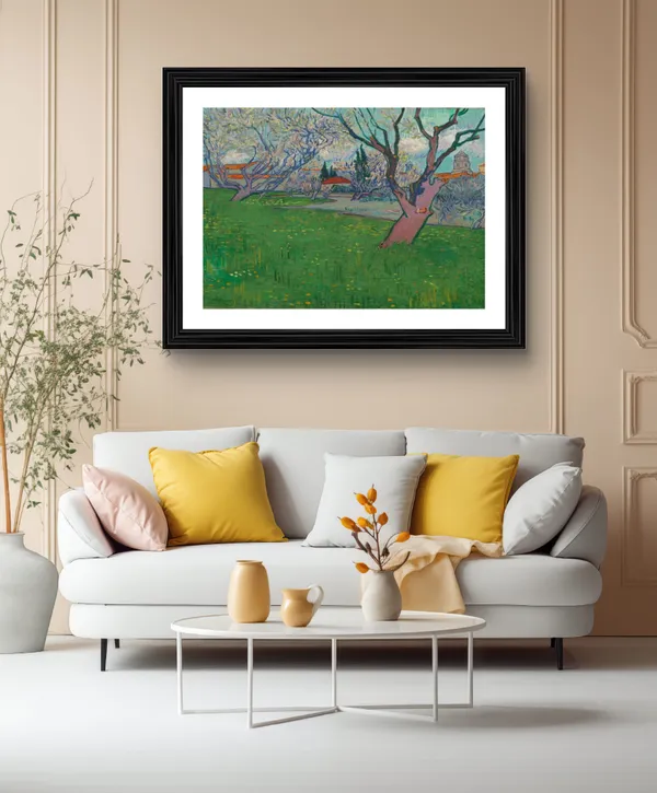 Orchards_in_Blossom_1889,_A_Painting_by_Van_Gogh,_Framed,_Wall_Decor,_Multicolor