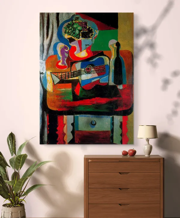 Guitar,_Bottle,_Fruit_Dish_and_Glass,_1919,_A_Painting_by_Pablo_Picasso,_Framed_Canvas,_Wall_Decor