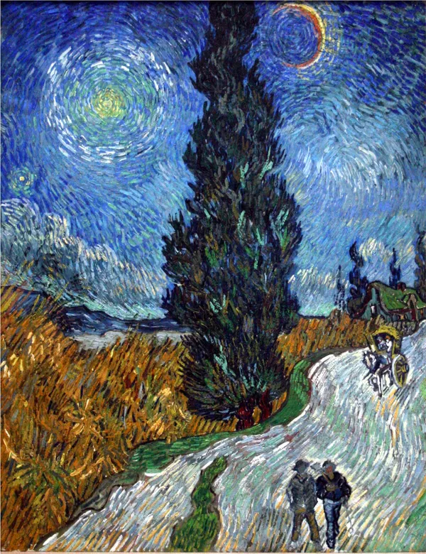 Multicolor,_Road_with_Cypress_and_Star_1890,_A_Painting_by_Van_Gogh,_Framed_Canvas,_Wall_Decor