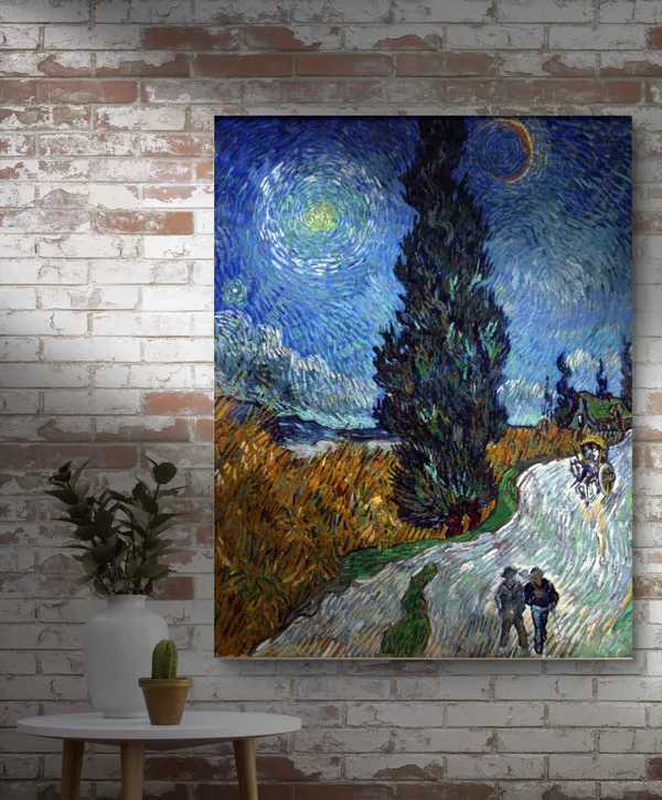 Multicolor,_Road_with_Cypress_and_Star_1890,_A_Painting_by_Van_Gogh,_Framed_Canvas,_Wall_Decor