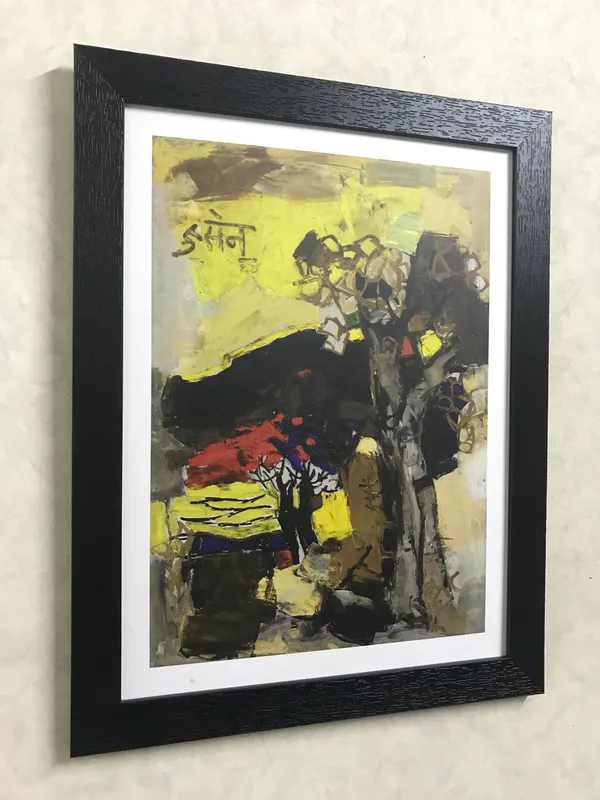Black_Hill*_(1964)_&_*Kobra*_(1968)-Set_of_2_Paintings_by_M.F._Husain,_Framed,_Wall_Decor,_Multicolor