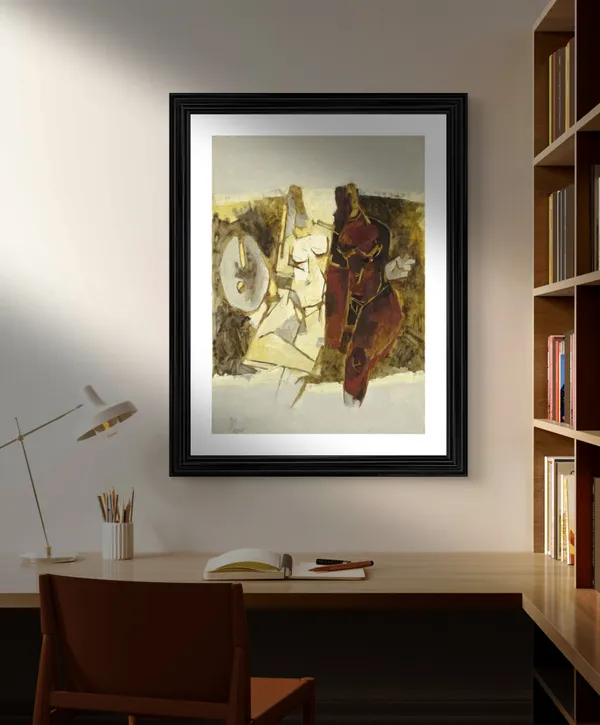 Black_Hill*_(1964)_&_*Kobra*_(1968)-Set_of_2_Paintings_by_M.F._Husain,_Framed,_Wall_Decor,_Multicolor