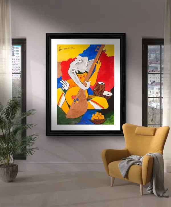 Ganesh_and_Veena-_M.F._Husain's_Painting,_Framed,_Wall_Decor,_Multicolor