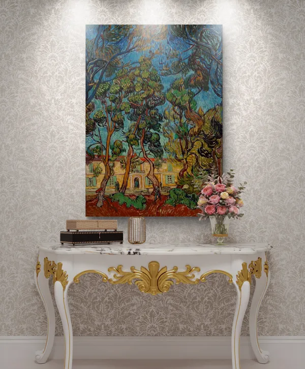 Pine_Trees_in_the_Garden_of_Asylum_1889,_A_Painting_by_Van_Gogh,_Framed_Canvas,_Wall_Decor,_Multicolor
