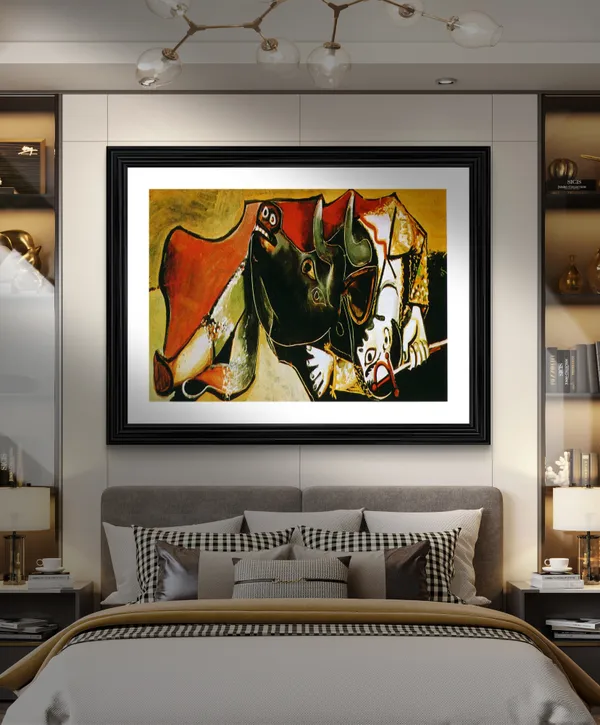 Bullfight_1,_A_Painting_by_Pablo_Picasso,_Framed,_Wall_Decor,_Multicolor