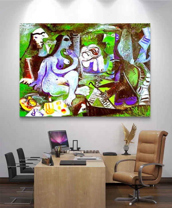 Luncheon_on_the_Grass_1961,_A_Painting_by_Pablo_Picasso,_Framed_Canvas,_Multicolor