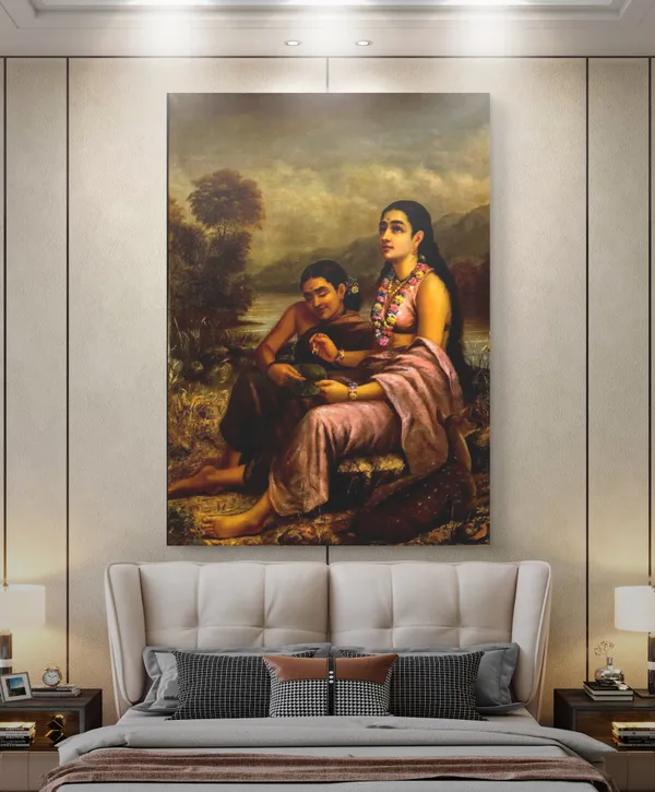 �Shakuntala_Writing_a_Loveletter_to_Dushyant,_Raja_Ravi_Varma_Paintings,_Set_of_2,_Framed_Canvas,_Multicolor