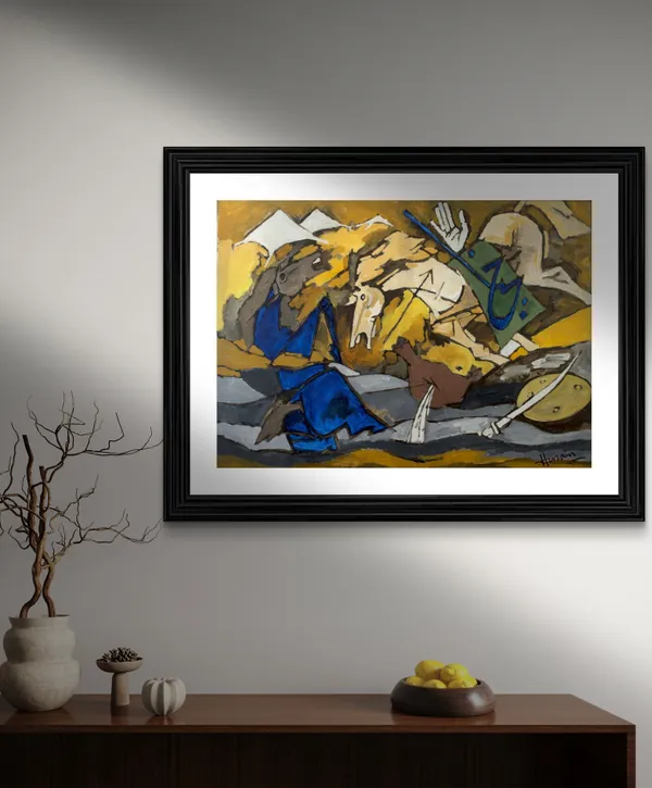 Horses_in_Battle-_M.F._Husain's_Painting,_Framed,_Wall_Decor,_Multicolor