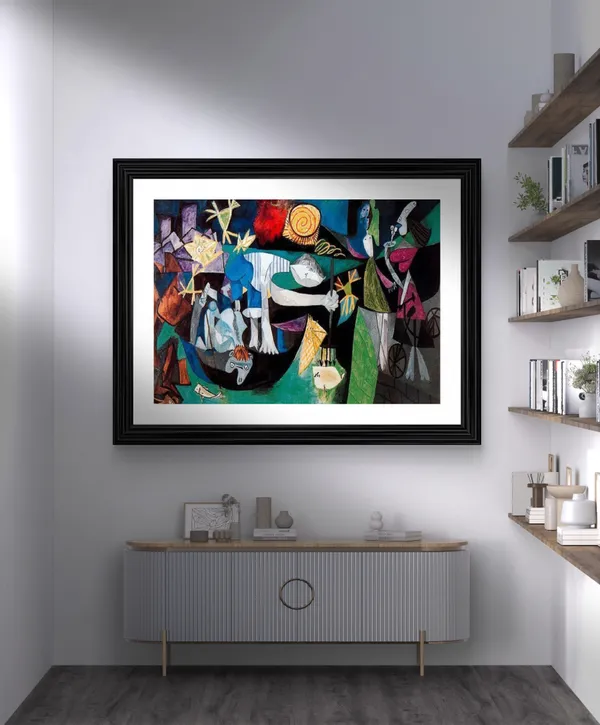 Mediterranean_Landscape_&_Night_Fishing_at_Antibes,_Paintings_by_Pablo_Picasso,_Framed,_Set_of_2,_,_Multicolor