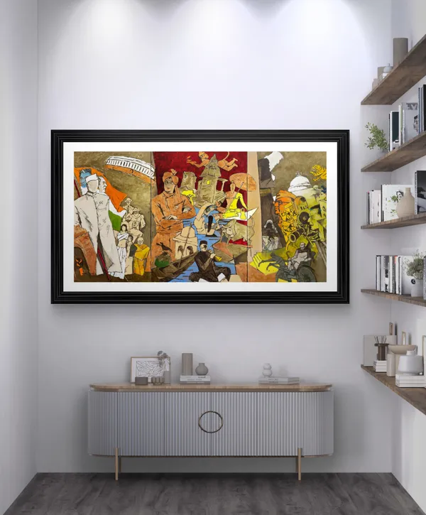 Tale_of_3_Cities_(India_Series_Paintings)-_M.F._Husain's_Painting,_Framed,_Wall_Decor,_Multicolor